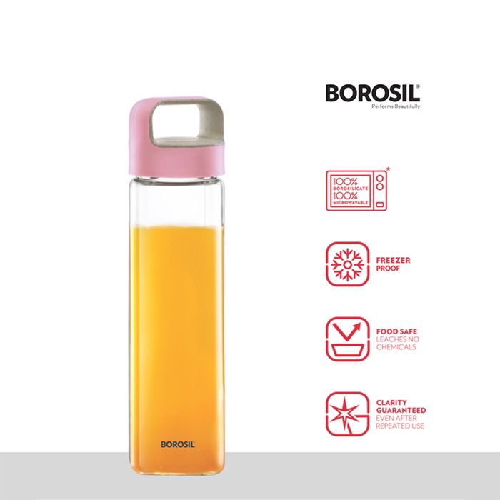 زجاجة بوروسيل نيو زجاج - وردي 500 مل BOROSIL NEO GLASS BOTTLE PINK 500ml